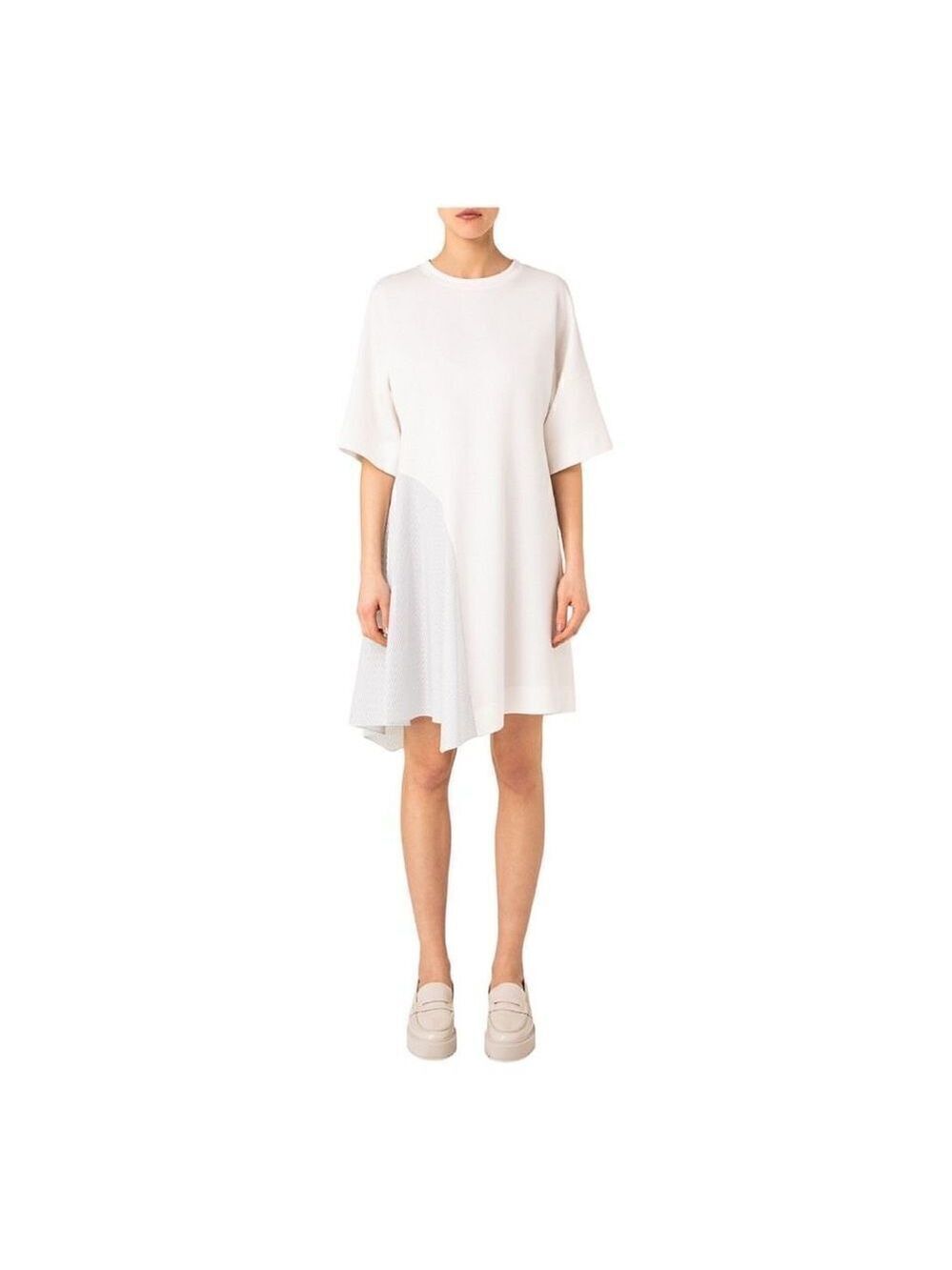 AKRIS Punto Striped Draped Insert T-Shirt Dress Size 8 NWT